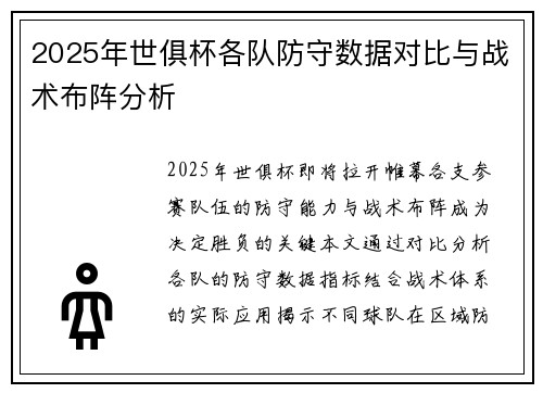 2025年世俱杯各队防守数据对比与战术布阵分析
