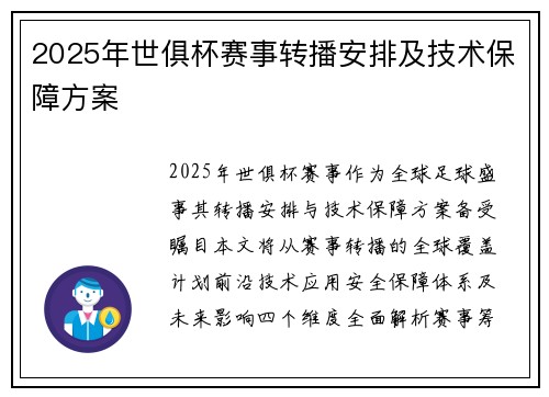 2025年世俱杯赛事转播安排及技术保障方案