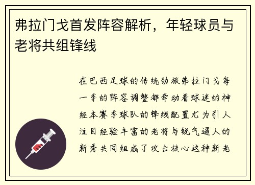 弗拉门戈首发阵容解析，年轻球员与老将共组锋线